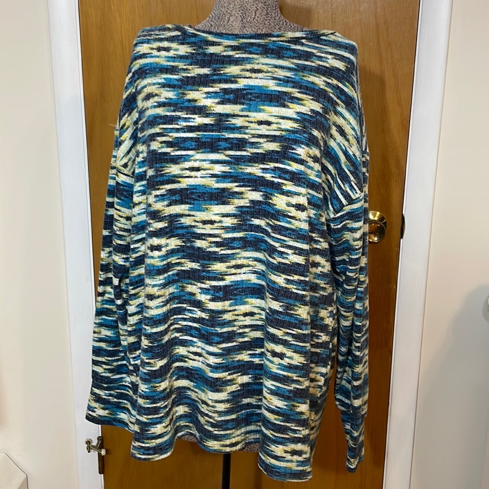 LuLaRoe Womens XL Sweater Tunic Blue Cream Yellow